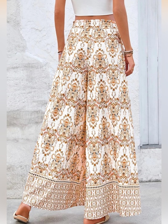 Pants - Wide-Leg Bohemian Palazzo Pants in Orange Floral